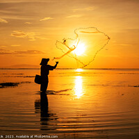 Buy canvas prints of Sunrise Silhouette local Balinese fisherman casting his net  by Spotmatik 
