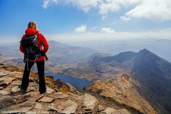 Snowdonia Wales Caucasian young female hiker Peak Outdoor Picture Board by Spotmatik 