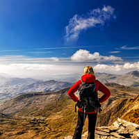 Buy canvas prints of Young female hiker Hiking on mountain summit Wales by Spotmatik 
