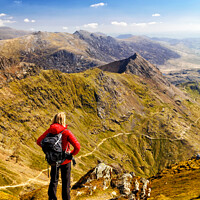 Buy canvas prints of Snowdon scenic mountain scenery viewed by young female  by Spotmatik 