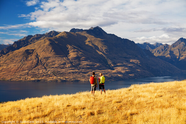 Young Couple Backpackers outdoor hiking The Remarkables Picture Board by Spotmatik 