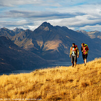 Buy canvas prints of The Remarkables Otago young adventure couple vacation trekking by Spotmatik 