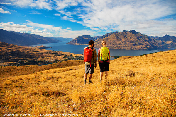 Adventure couple on vacation hiking trip South Island Picture Board by Spotmatik 