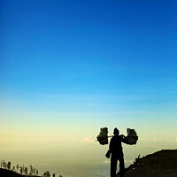Buy canvas prints of Indonesian worker carrying sulphur blocks from volcano Rim  by Spotmatik 
