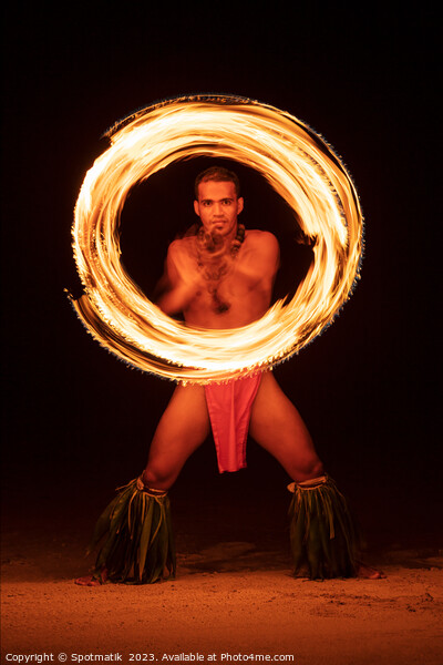 French Polynesia Illuminated flaming torch male Fire dancer  Picture Board by Spotmatik 