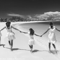 Buy canvas prints of Happy Beach family in white walking holding hands  by Spotmatik 