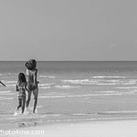Buy canvas prints of Panorama Caucasian parents and daughters Caribbean beach by Spotmatik 