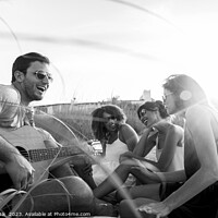 Buy canvas prints of Young friends enjoying guitar music on beach vacation by Spotmatik 