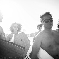 Buy canvas prints of Friends in swimwear carrying bodyboards enjoying Summer vacation by Spotmatik 