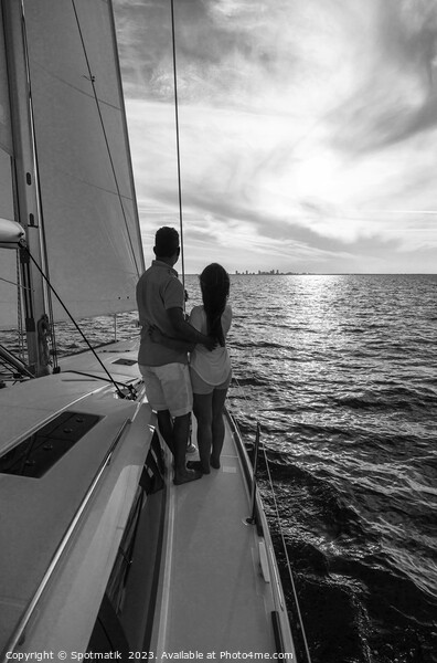 Sunrise view for Latin American couple on yacht Picture Board by Spotmatik 