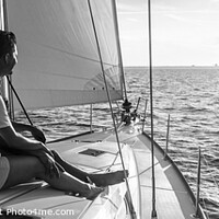 Buy canvas prints of Panorama of young Hispanic couple at leisure on luxury yacht by Spotmatik 