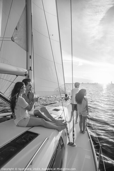 Hispanic family enjoying vacation on yacht at sunset Picture Board by Spotmatik 