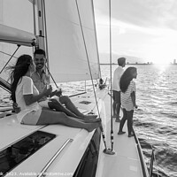Buy canvas prints of Fun family vacation on luxury yacht at sunrise by Spotmatik 
