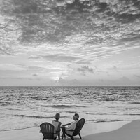 Buy canvas prints of Retired Caucasian couple on beach at sunset Bahamas by Spotmatik 