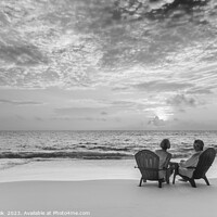 Buy canvas prints of Retired couple enjoying tropical sunrise over ocean Bahamas by Spotmatik 