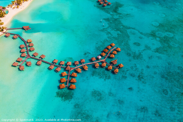 Aerial luxury overwater bungalow resort Bora Bora lagoon  Picture Board by Spotmatik 
