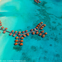 Buy canvas prints of Aerial luxury overwater bungalow resort Bora Bora lagoon  by Spotmatik 