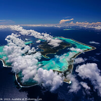 Buy canvas prints of Aerial cloud covered Bora Bora in French Polynesia  by Spotmatik 