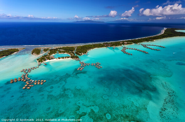 Aerial Bora Bora Luxury Overwater bungalows South Pacific Picture Board by Spotmatik 