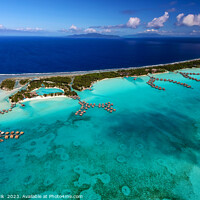 Buy canvas prints of Aerial Bora Bora Luxury Overwater bungalows South Pacific by Spotmatik 