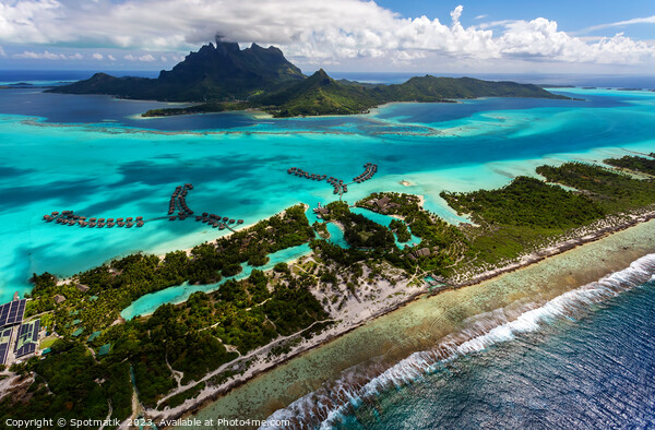 Aerial Bora Bora Island Tahiti South Pacific coastline  Picture Board by Spotmatik 