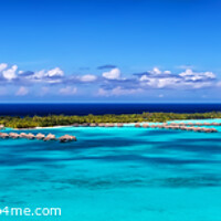 Buy canvas prints of Panorama aerial view Luxury Overwater Bungalows Bora Bora  by Spotmatik 