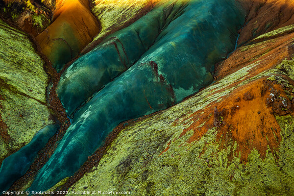 Aerial of colored rock formations in glacial Landmannalaugar  Picture Board by Spotmatik 