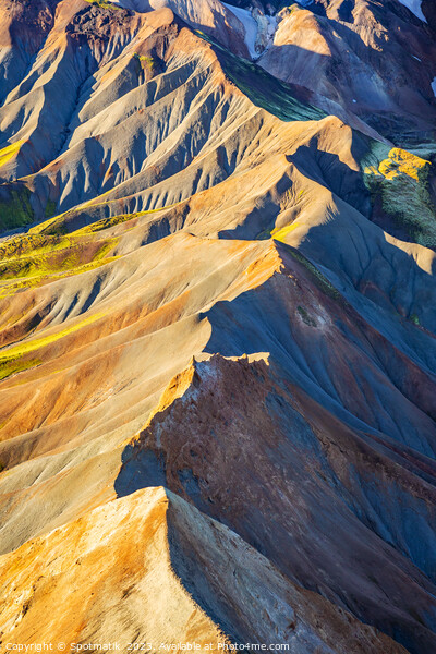 Aerial of Icelandic Landmannalaugar mineral rich volcanic Picture Board by Spotmatik 