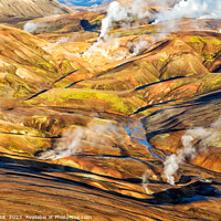Buy canvas prints of Aerial natural steam rising from steam fissures Landmannalaugar  by Spotmatik 