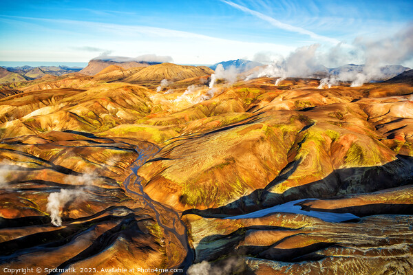 Aerial view of volcanic hot springs Iceland Europe Picture Board by Spotmatik 