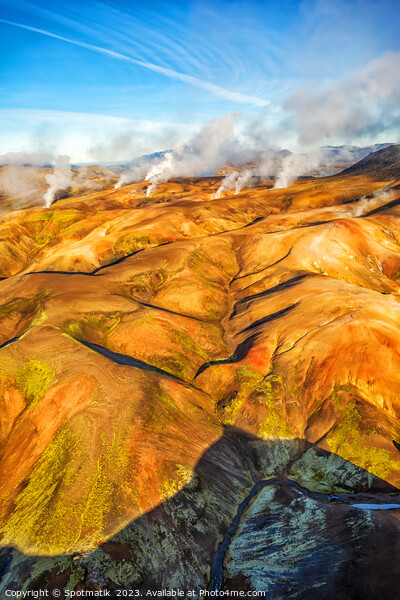 Aerial of hot springs Iceland volcanic Landscape Landmannalaugar Picture Board by Spotmatik 
