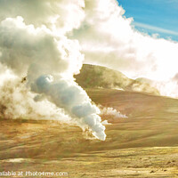 Buy canvas prints of Aerial panorama hot steam and gases geothermal activity  by Spotmatik 