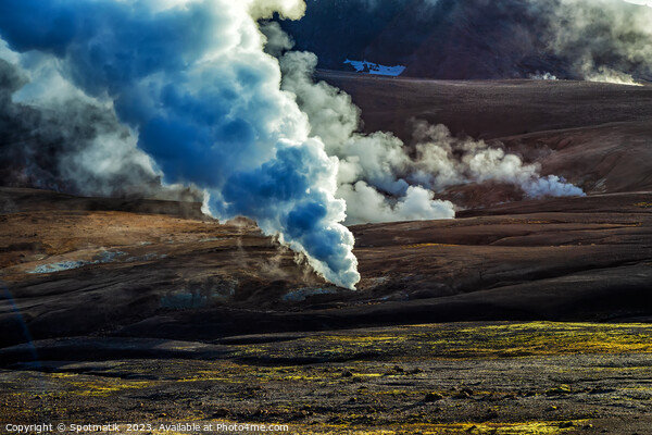 Aerial steam rising from open volcanic fissures Iceland Picture Board by Spotmatik 