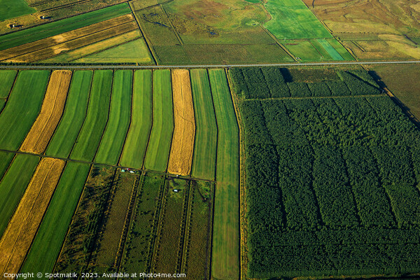 Aerial of Icelandic agricultural farming crops green countryside Picture Board by Spotmatik 