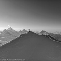 Buy canvas prints of Aerial view Switzerland climbers on mountain summit Europe by Spotmatik 