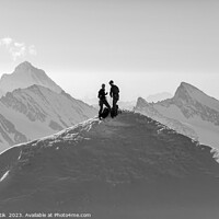 Buy canvas prints of Aerial Switzerland two climbers on snow covered Peak by Spotmatik 