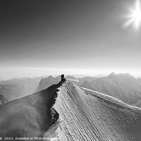 Buy canvas prints of Aerial Switzerland mountaineers on snow covered Peak Europe by Spotmatik 