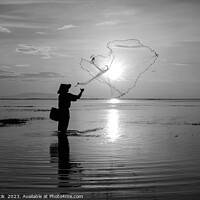 Buy canvas prints of Sunrise Silhouette local Balinese fisherman casting his net  by Spotmatik 