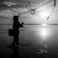 Buy canvas prints of Indian ocean Balinese fisherman at sunrise fishing Indonesia by Spotmatik 