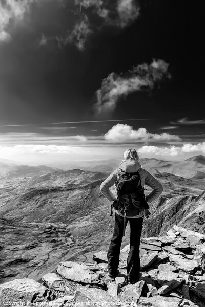Young female hiker relaxing on mountain summit Wales Picture Board by Spotmatik 