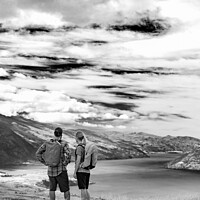 Buy canvas prints of New Zealand Male female hikers trekking The Remarkables by Spotmatik 