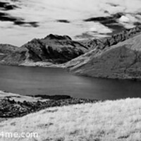 Buy canvas prints of Panorama of New Zealand trekking couple viewing Lake Wakatipu by Spotmatik 