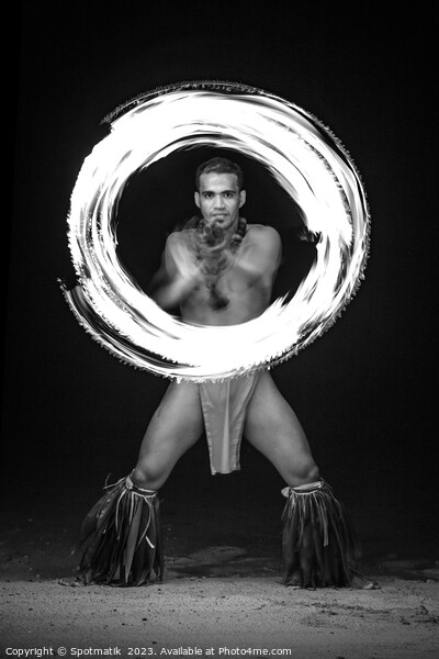 Male Fire dancer with illuminated spinning flaming torch  Picture Board by Spotmatik 