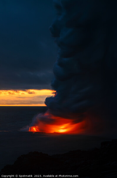 Sunset over Kilauea erupting volcano red hot magma Picture Board by Spotmatik 