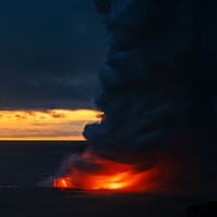 Buy canvas prints of Sunset over Kilauea erupting volcano red hot magma by Spotmatik 