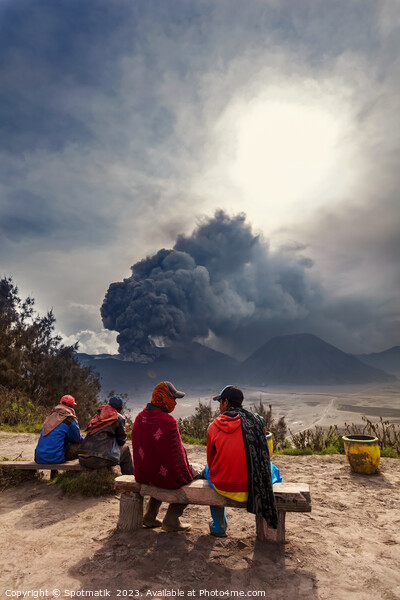 People viewing volcanic activity Mt Bromo Java Indonesian Picture Board by Spotmatik 