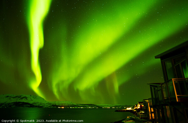 Northern Lights in night sky Norwegian Fjord Winter Picture Board by Spotmatik 