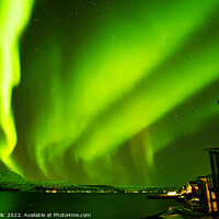 Buy canvas prints of Northern Lights in night sky Norwegian Fjord Winter by Spotmatik 