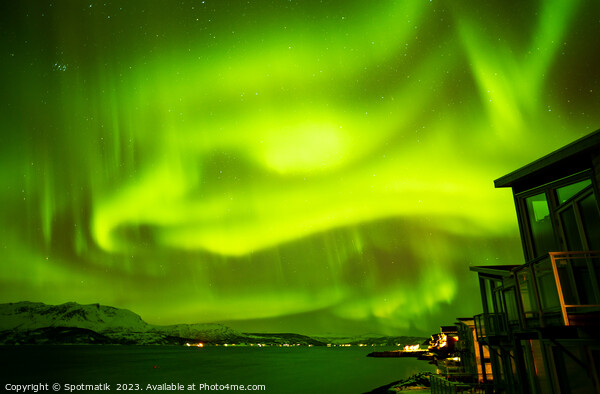 Northern Lights over Norwegian Fjord lake home Norway Picture Board by Spotmatik 