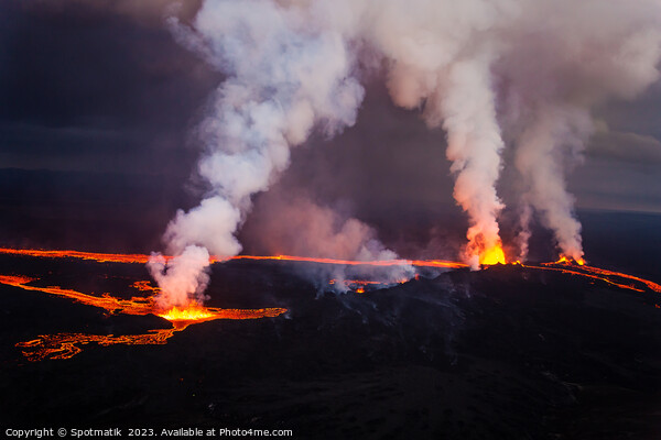 Aerial Iceland active molten lava flowing from fissures  Picture Board by Spotmatik 